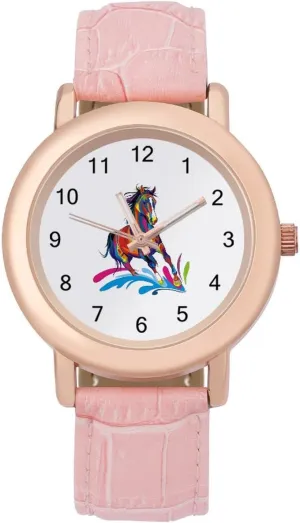 Watch Fashion Three-Hand Watch Gift for Ladies Colorful Horse Pop Art Wrist premier Watches for Women Pink Leather Band 