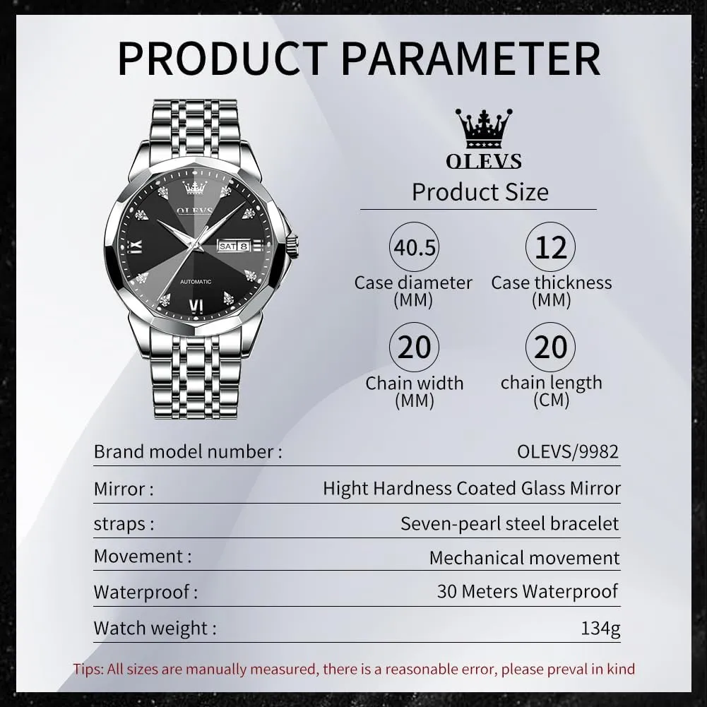 Watch for Business OLEVS Men's Luxury Automatic Mechanical Watch - Self-Winding, Date, Skeleton, Waterproof, wherever everyday inextricably Luminous Wrist 