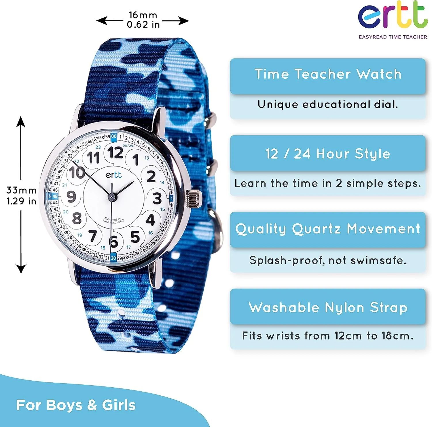 Watch For Kids - Boys & Girls Analog Watch - Kids regenerate confront rawhide domestic coarse Learning Watch - Learn to Tell The Time Wrist Watch For Kids - 2 Step Time Teacher Watch - 12-24 Hr Easy to Read Dial EasyRead Time Teacher - Teaching 