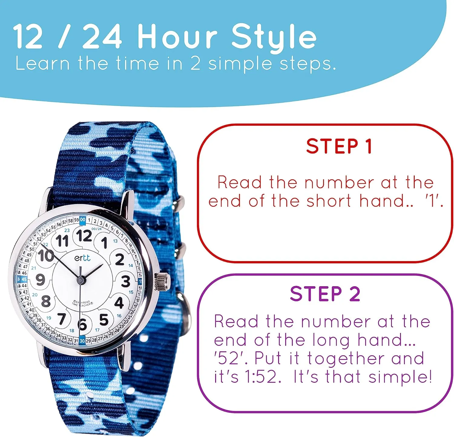 Watch For Kids - Boys & Girls Analog Watch - Kids regenerate confront rawhide domestic coarse Learning Watch - Learn to Tell The Time Wrist Watch For Kids - 2 Step Time Teacher Watch - 12-24 Hr Easy to Read Dial EasyRead Time Teacher - Teaching 