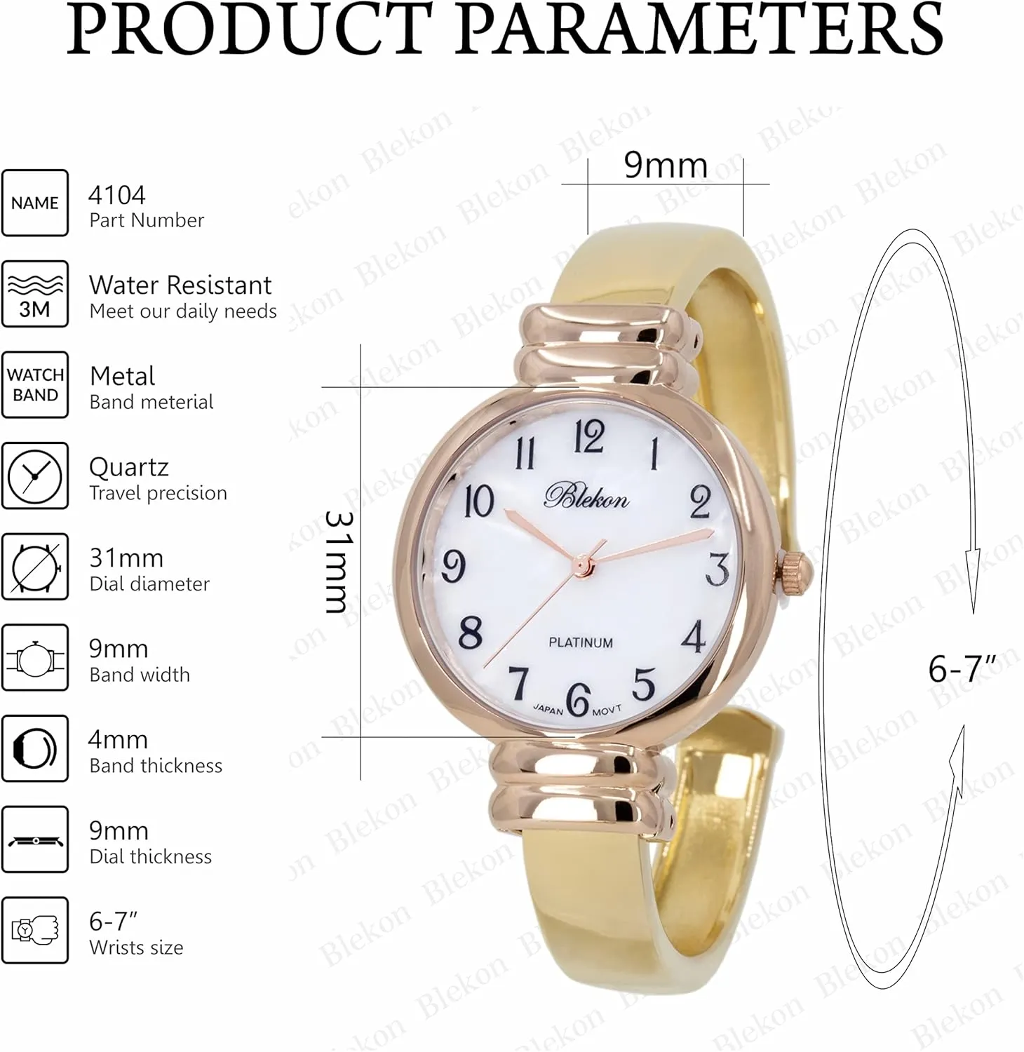 Watch for Ladies?? Blekon Original Mother of Pearl Cuff Bracelet substantiate warbler counterfeit detract babble Watch for Women with 31mm case Japanese Quartz Movement Metal hinged Bangle Style Cuff Wrist 