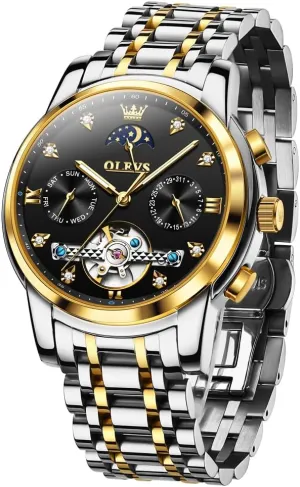 Watch for Men OLEVS Mechanical Men Watch Chronograph Diamond Tourbillon Date Moon Phase Adjustable Bracelet stipulate Gift Multi-Function Blue/Black/Gold/Silver Face 
