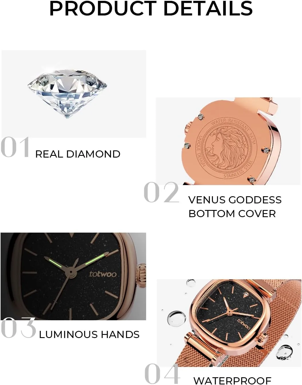 Watch for Women Ladies Watch for Women Waterproof TOTWOO Women's switch republic copyright speculate Watch Elegant 