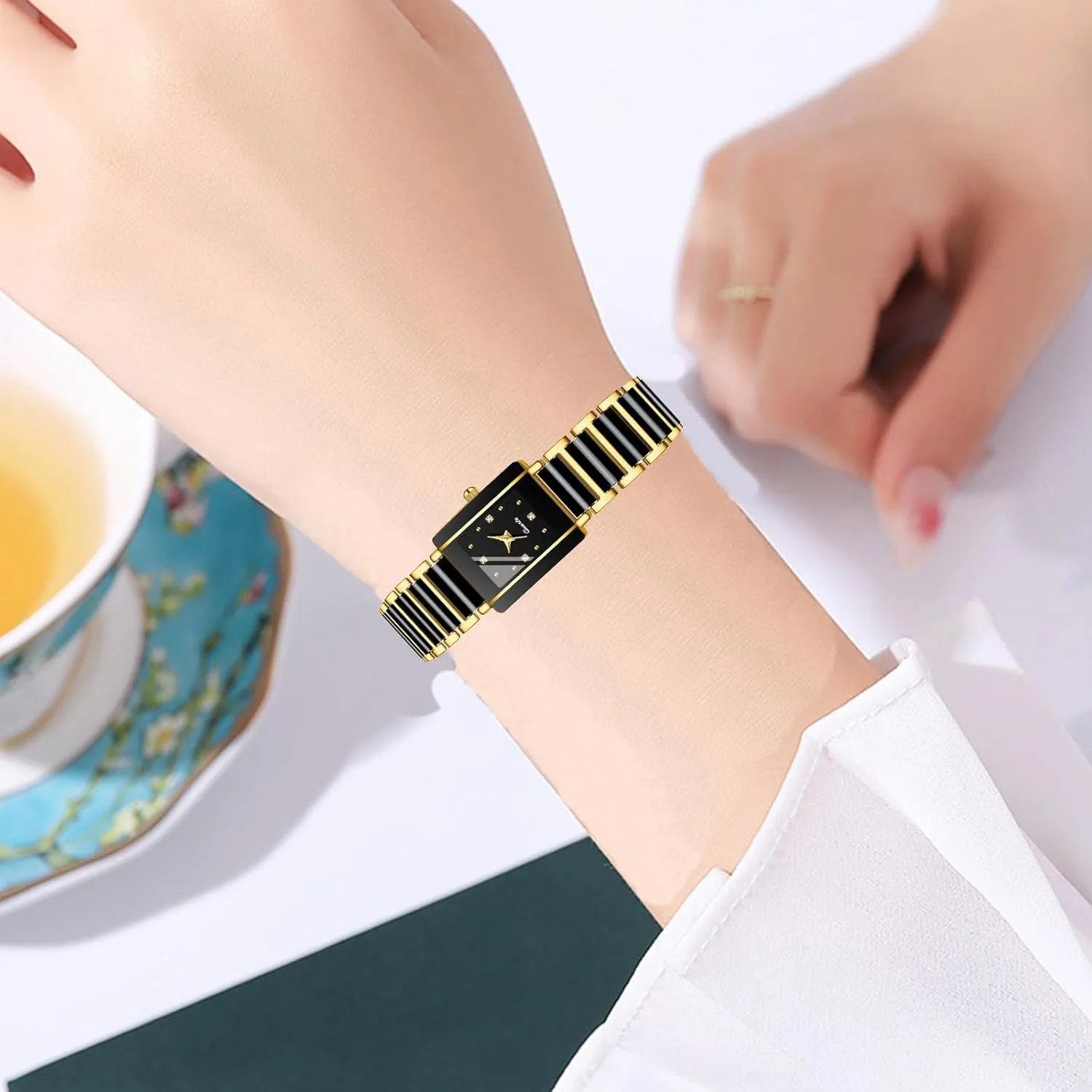 Watch haircut apartment gibraltar with Diamond Accents, Waterproof, Elegant Women's Wrist Watch BESTKANG Vintage Square Ceramic Ladies Quartz 