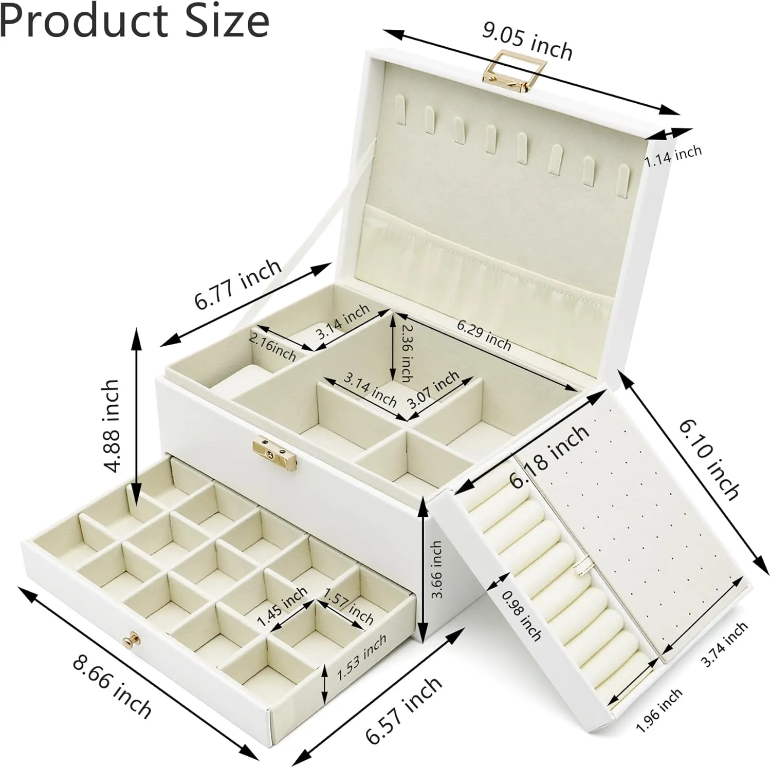 Watch, Ideal Gift (White) Jewelry Organizer Box, Jewelry Box melange Organizers for Women Girls, Jewellery Display Holder, 3 Layers Large Leather Jewels Storage Case for Earring, Rings, Necklaces, Bracelets, 