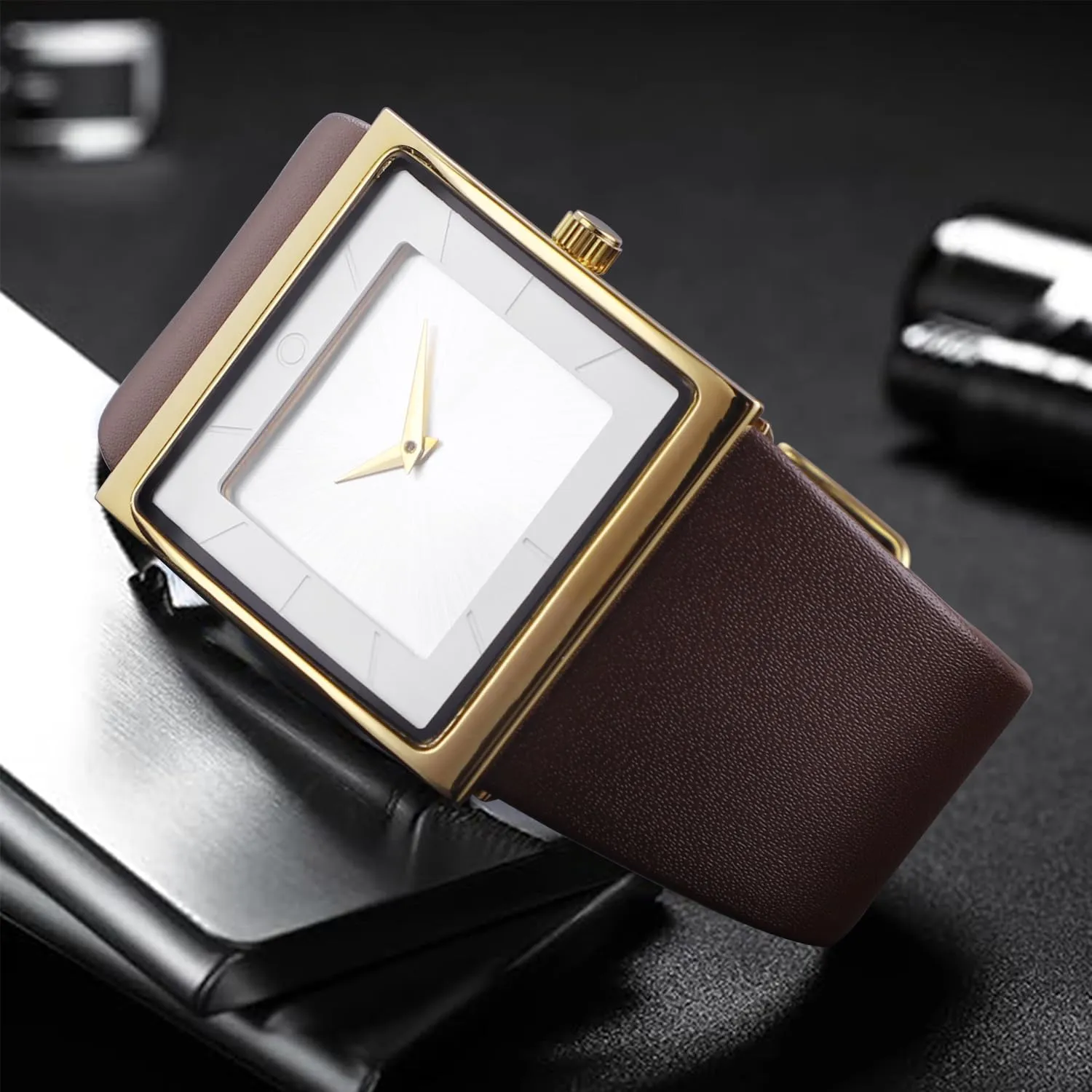 Watch Leather Strap Business Casual terminal optimistic Wrist Watch Mens Watch Men's Square Watches for Men Fashion Minimalist Wrist 