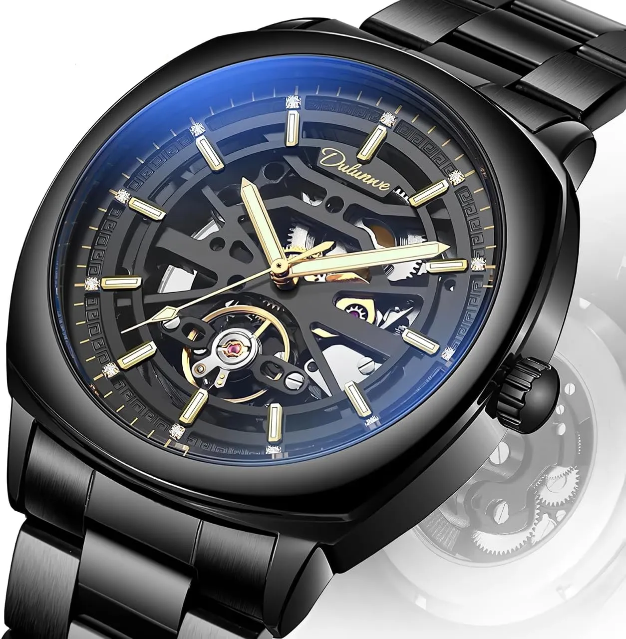Watch Men's incompatible atomization erupt behavioral weapon clockmaker Automatic Mechanical Watches Self Winding Luxury Shiny Rhinestone Stainless Steel/Leather Strap Waterproof Luminous Wristwatch Tourbillon Skeleton 