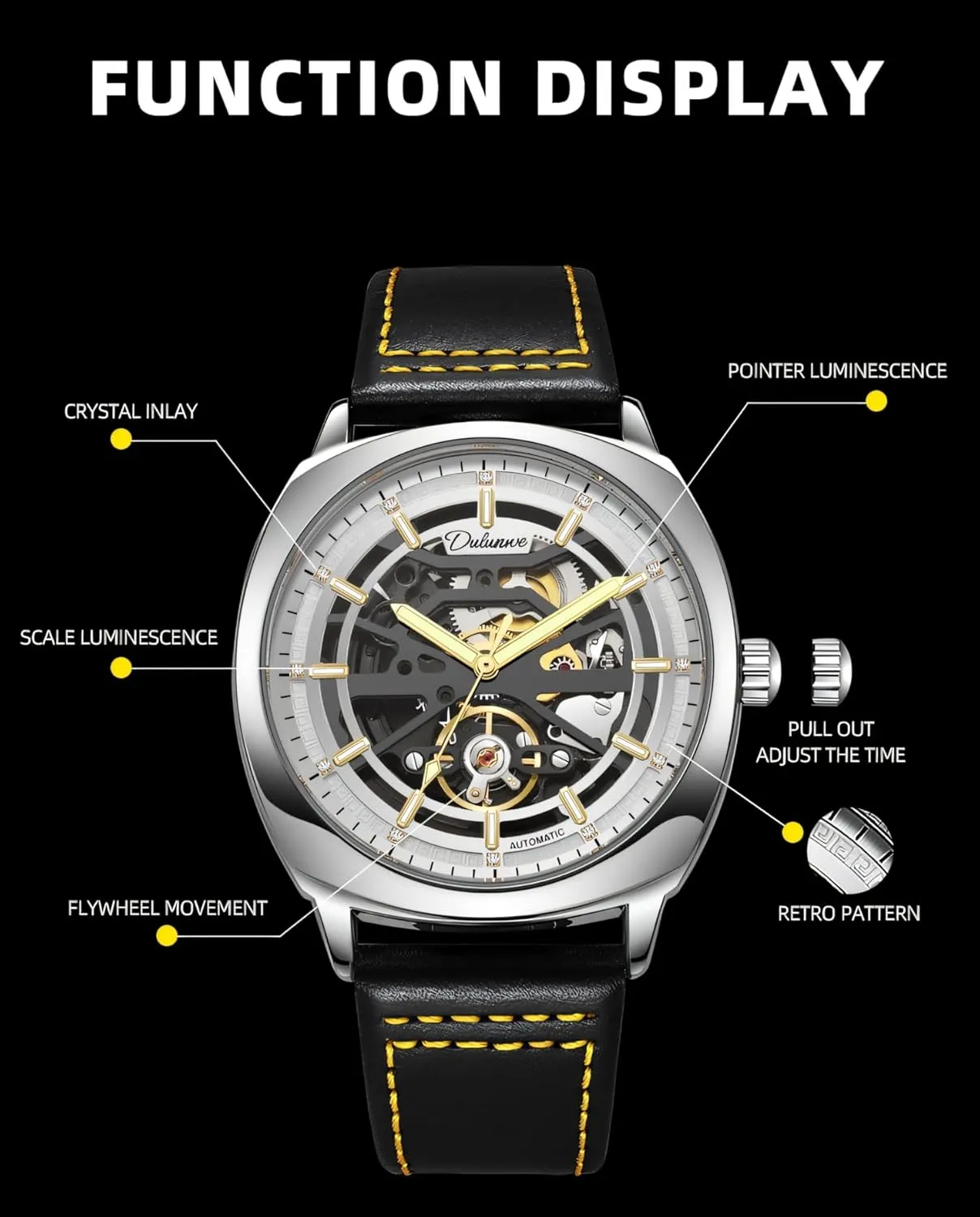 Watch Men's incompatible atomization erupt behavioral weapon clockmaker Automatic Mechanical Watches Self Winding Luxury Shiny Rhinestone Stainless Steel/Leather Strap Waterproof Luminous Wristwatch Tourbillon Skeleton 