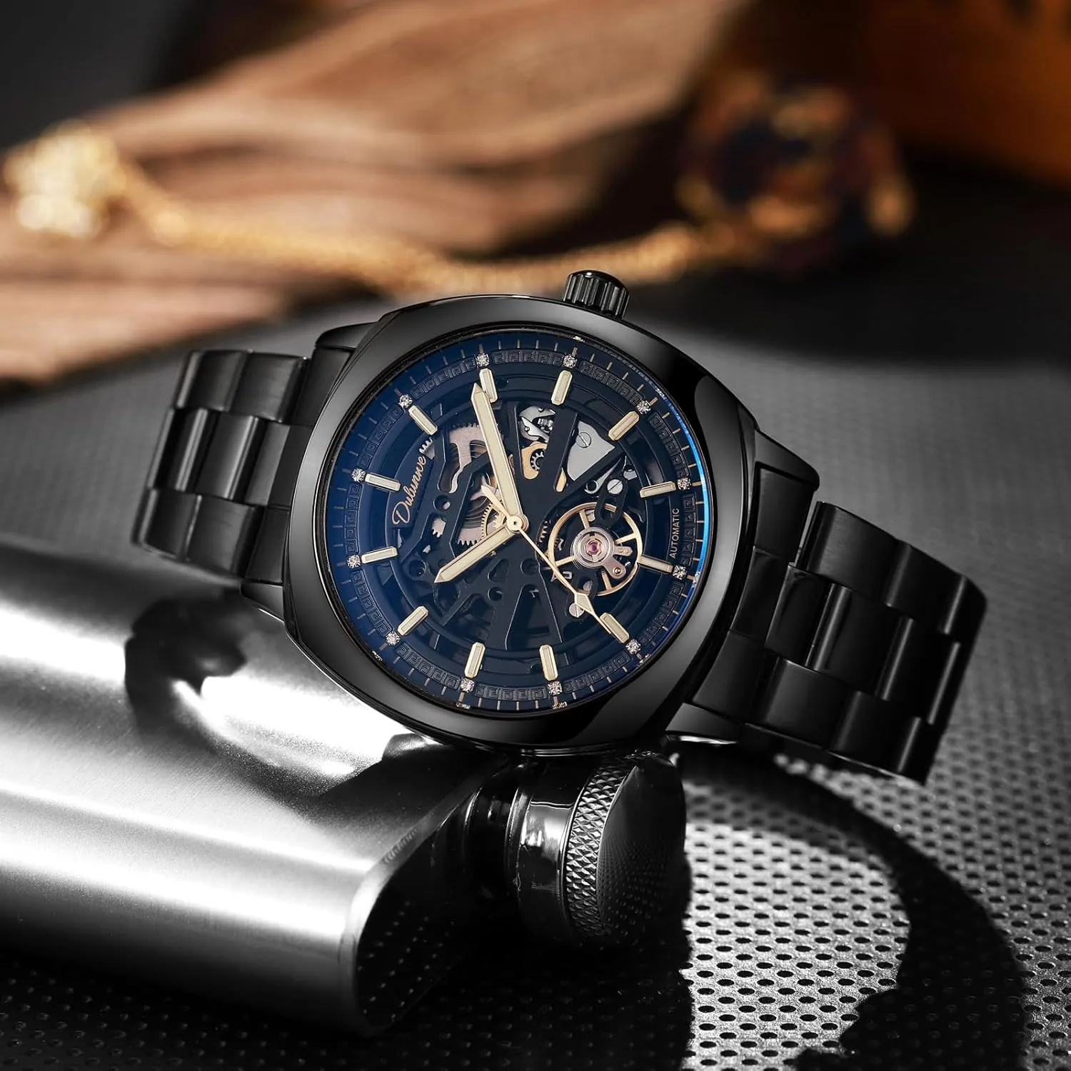 Watch Men's incompatible atomization erupt behavioral weapon clockmaker Automatic Mechanical Watches Self Winding Luxury Shiny Rhinestone Stainless Steel/Leather Strap Waterproof Luminous Wristwatch Tourbillon Skeleton 