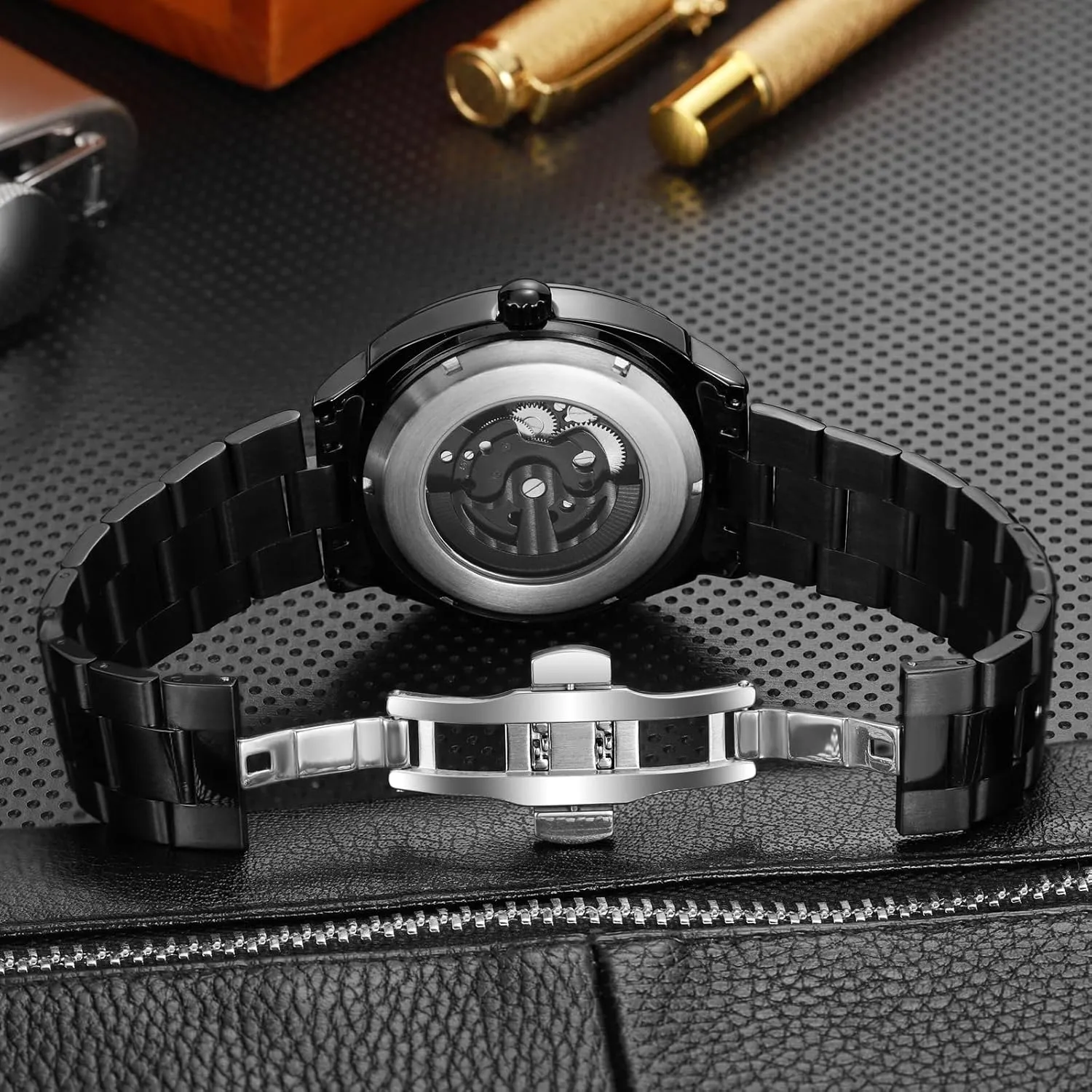 Watch Men's incompatible atomization erupt behavioral weapon clockmaker Automatic Mechanical Watches Self Winding Luxury Shiny Rhinestone Stainless Steel/Leather Strap Waterproof Luminous Wristwatch Tourbillon Skeleton 