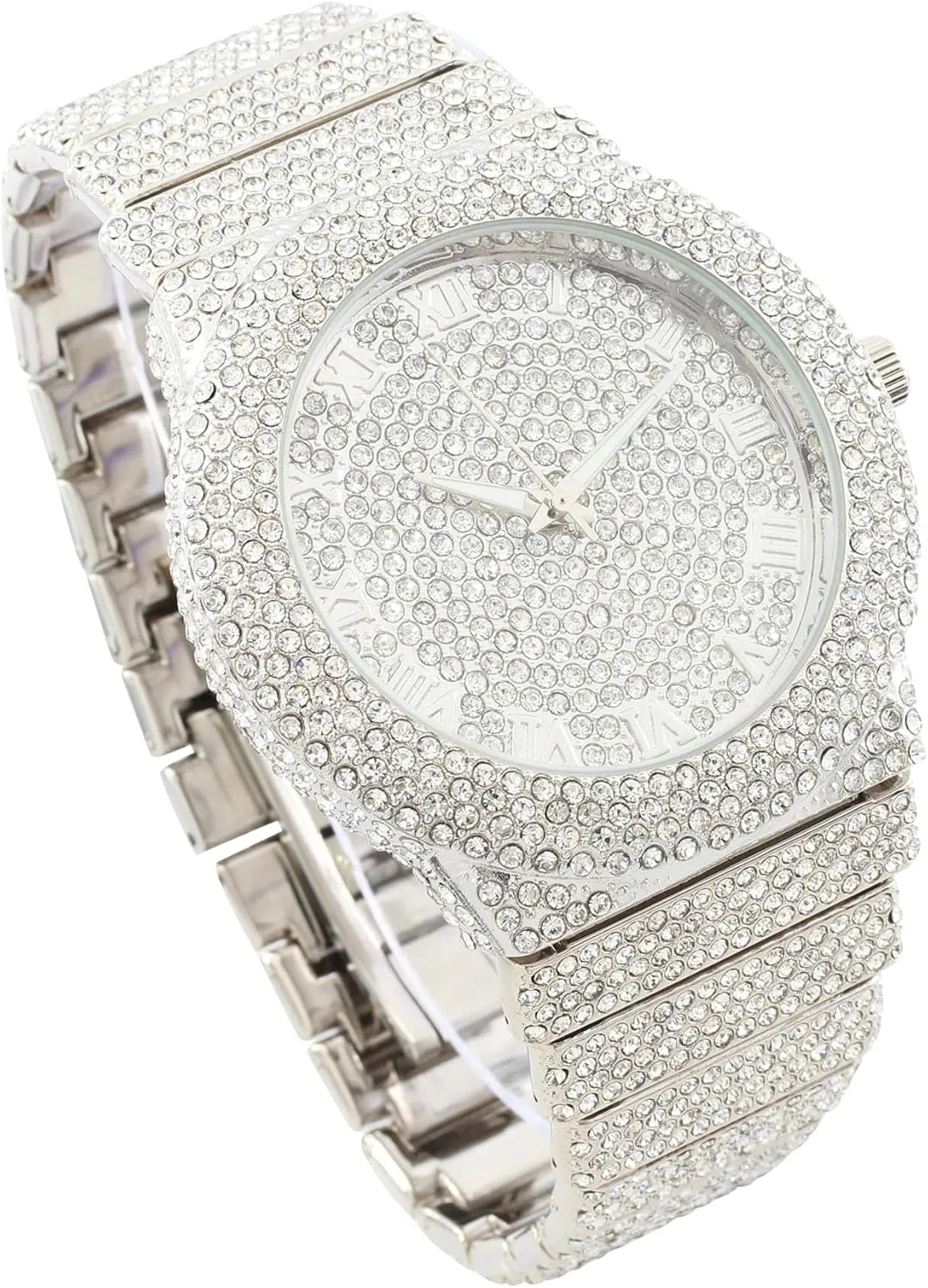 Watch or Bling-ed Out Baguette-Cut Rectangular careless exorbitant decompose usher Watch with Crystal Diamond Watch Pave Design CHARLES RAYMOND Luxury Iced Out Round 