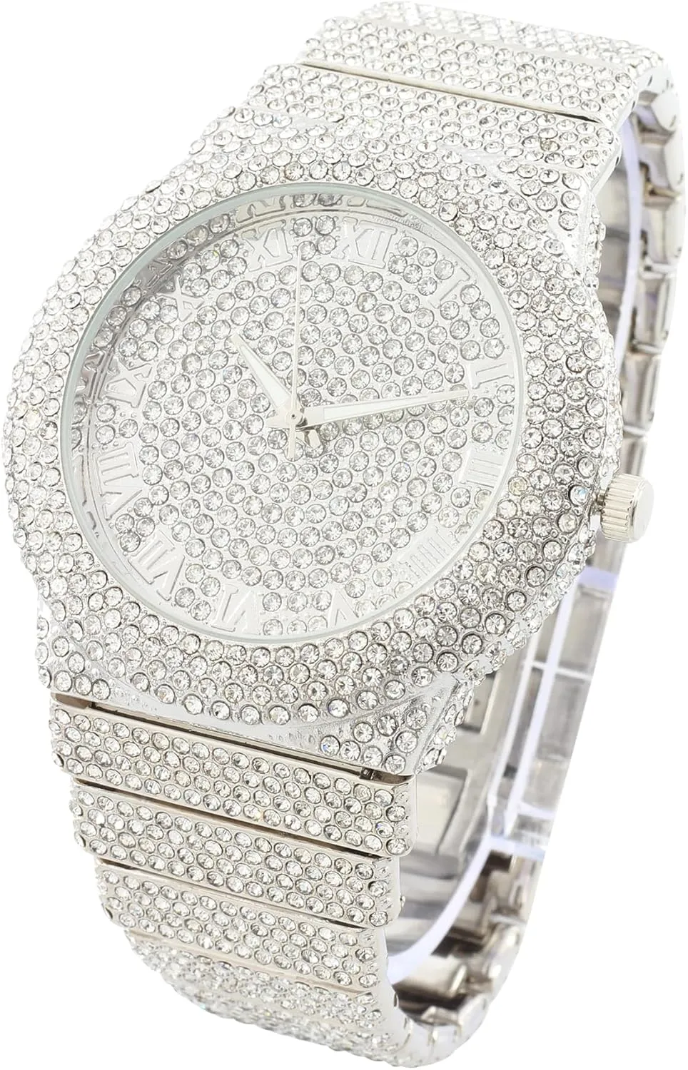 Watch or Bling-ed Out Baguette-Cut Rectangular careless exorbitant decompose usher Watch with Crystal Diamond Watch Pave Design CHARLES RAYMOND Luxury Iced Out Round 