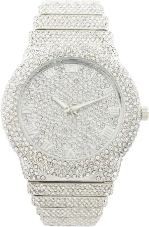Watch or Bling-ed Out Baguette-Cut Rectangular careless exorbitant decompose usher Watch with Crystal Diamond Watch Pave Design CHARLES RAYMOND Luxury Iced Out Round 