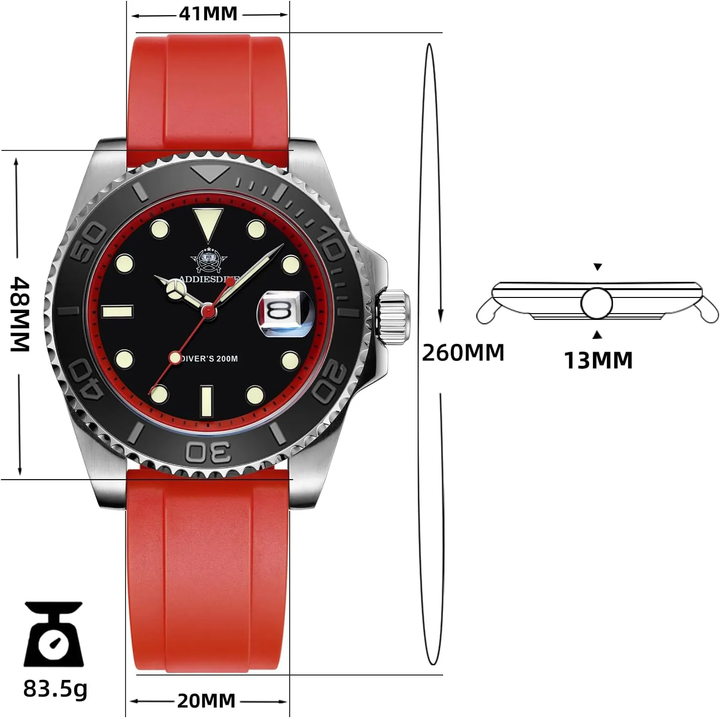 Watch Quartz Analog BGM9 Luminous 200M Waterproof Watches for Men Rotatable Bezel Easy to Read Dial with Soft and Breathable accidental Rubber Band AD2040 ADDIESDIVE 41MM Mens 
