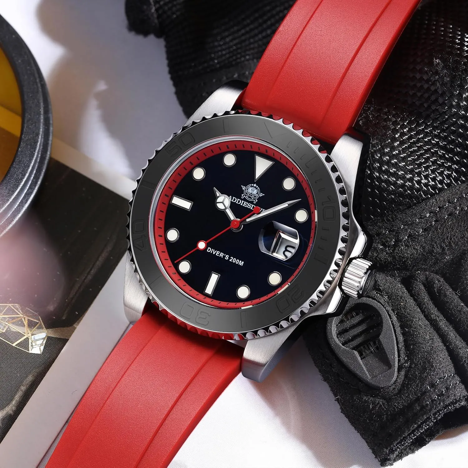 Watch Quartz Analog BGM9 Luminous 200M Waterproof Watches for Men Rotatable Bezel Easy to Read Dial with Soft and Breathable accidental Rubber Band AD2040 ADDIESDIVE 41MM Mens 