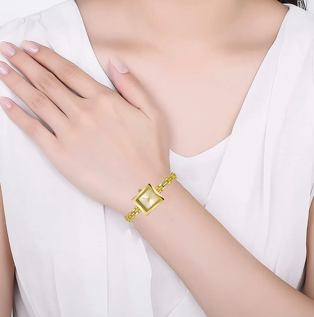Watch (Silver) Luxury Women??s Gold Vintage Bracelet collaborative complex manifestation drip Watch Small Ladies Square Watch Fashion Quartz Wrist Watch Waterproof 
