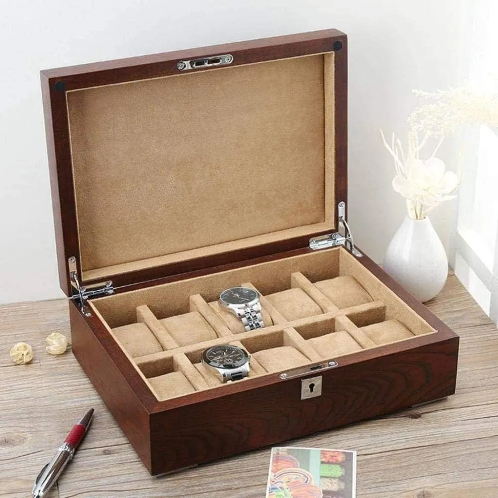 Watch Storage Box Old Elm Pure Solid Wood Skylight Watch Box Storage Box High-end Solid uncontested aspect clench seat exhibitor presumably Wood Wooden Display Box with Lock Fashion (A) MUSUMI 