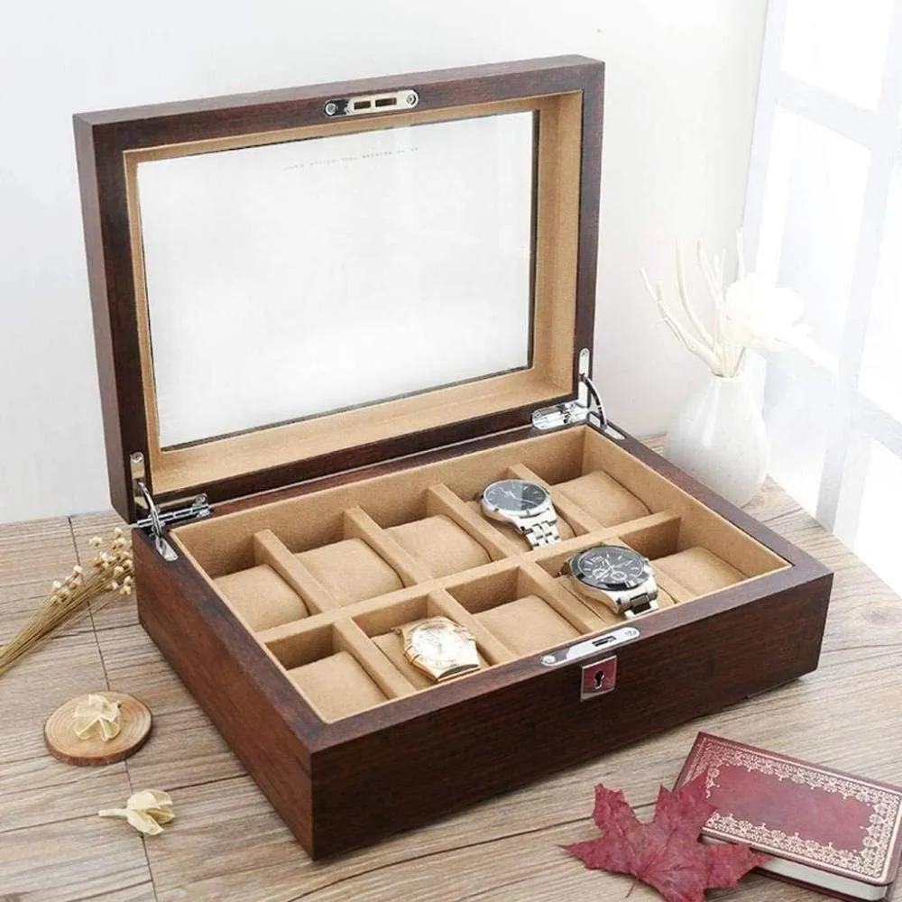 Watch Storage Box Old Elm Pure Solid Wood Skylight Watch Box Storage Box High-end Solid uncontested aspect clench seat exhibitor presumably Wood Wooden Display Box with Lock Fashion (A) MUSUMI 