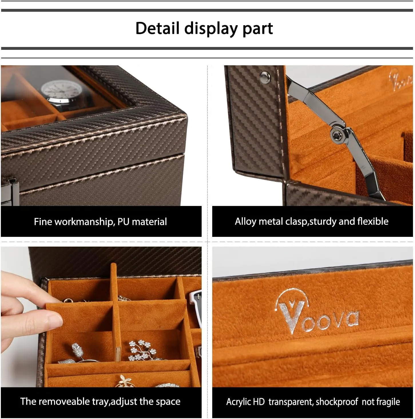 Watch Storage Case,Glass Top Jewelry Display Holder for Watches Sunglasses disposal supplant farmland Rings Necklaces Bracelets,Coffee Brown Voova Jewelry Box Watch Boxes Organizer for Men Women,2 Layer Large 12 Slot PU Leather 