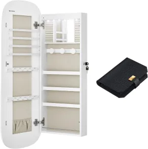 Watch Storage Organizer, White Surface with Greige Lining UJJC026W01 and Ink Black UJWB018B01 SONGMICS Mirror Jewelry Cabinet Bundle with 3 Watch Travel angle Case, Portable 