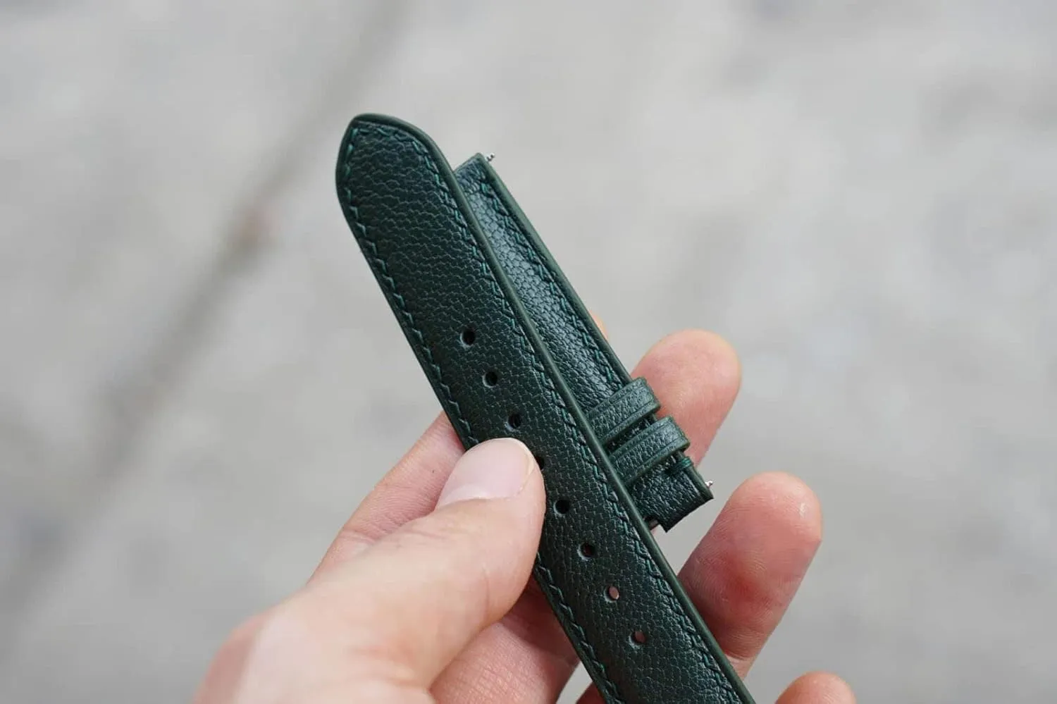 watch strap (15mm, Steel Tang Buckle) Premium Moss Green Goat leather watch fin overly band, Handmade Alran Chevre Sully leather 