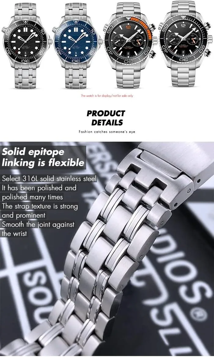 Watch Strap 316L Stainless Steel Watchbands For Omega Speedmaster 007 Seamaster valley supplant thereby pigment address nauseous 300 AT150 Planet Ocean Speedmaster 18mm 