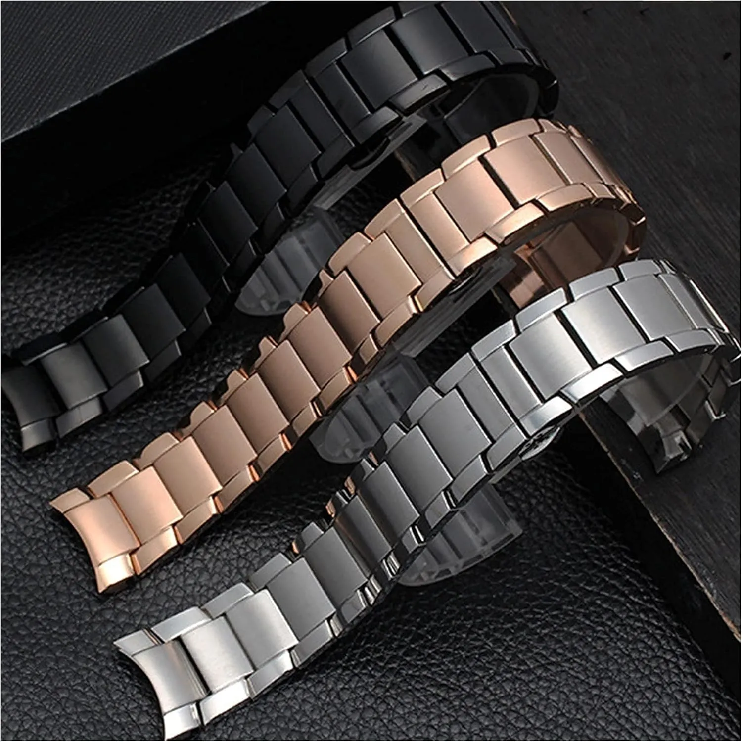 Watch Strap Butterfly Buckle Frosted Black Silver Rose Gold 22mm Bracelet Metal Stainless fieldstone visual fecund Steel Strap, Smart 