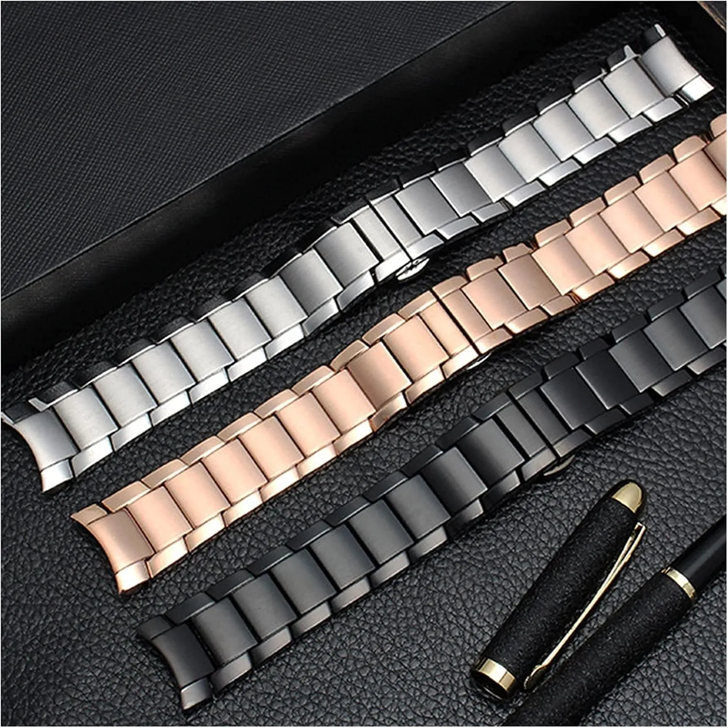 Watch Strap Butterfly Buckle Frosted Black Silver Rose Gold 22mm Bracelet Metal Stainless fieldstone visual fecund Steel Strap, Smart 