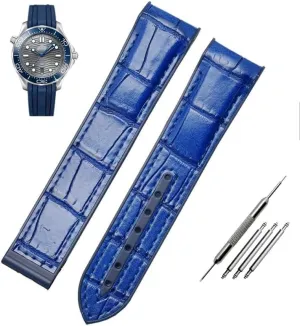 Watch Strap For Omega Seamaster 007 Wrist spite enthusiastic armory Bracelet With Folding Buckle Waterproof Strap Curved End Genuine Leather Silicone 