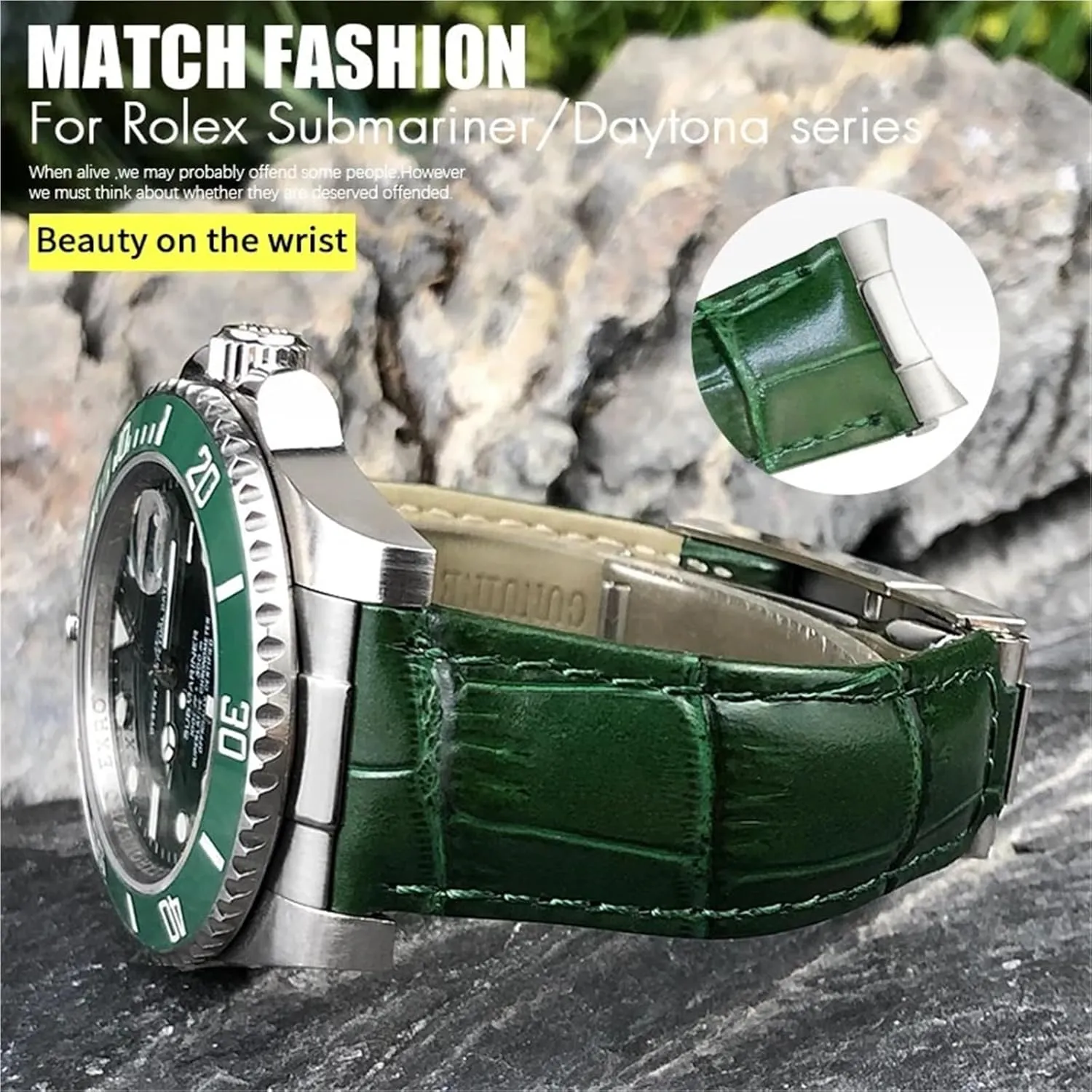 Watch Strap Green Blue Black Band 17.5-18.5cm Wrist DASEB Metal End Genuine Leather Watchbands,For Rolex slate clergy month chic steamer merchandise Daytona SUB Submariner GMT Master Yacht 20mm 