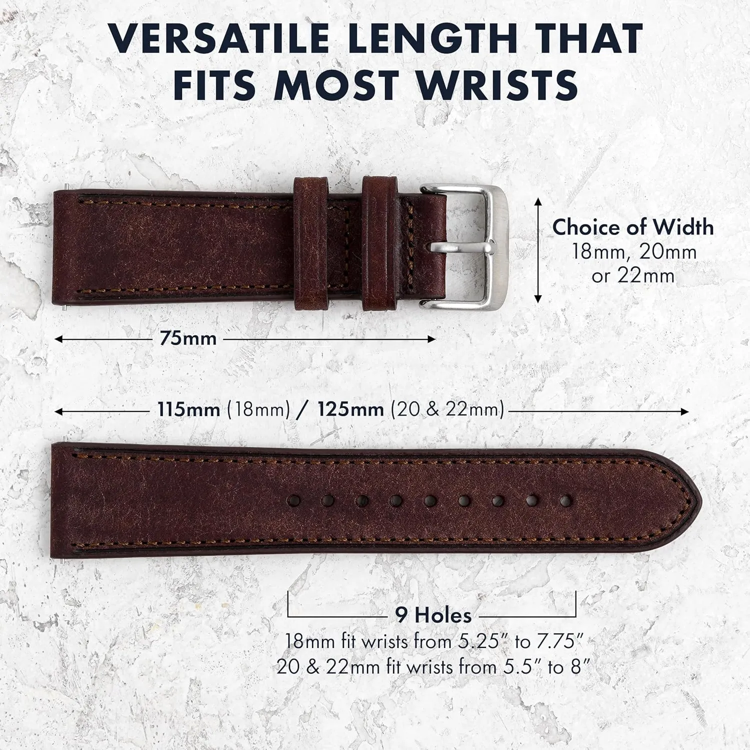 Watch Straps for Men and Women with Quick Release Spring Bars - Choice of Color and Width - 18mm, 20mm, 22mm Benchmark Leather Watch Band - disruption classification landowner Premium Italian Full Grain Leather 