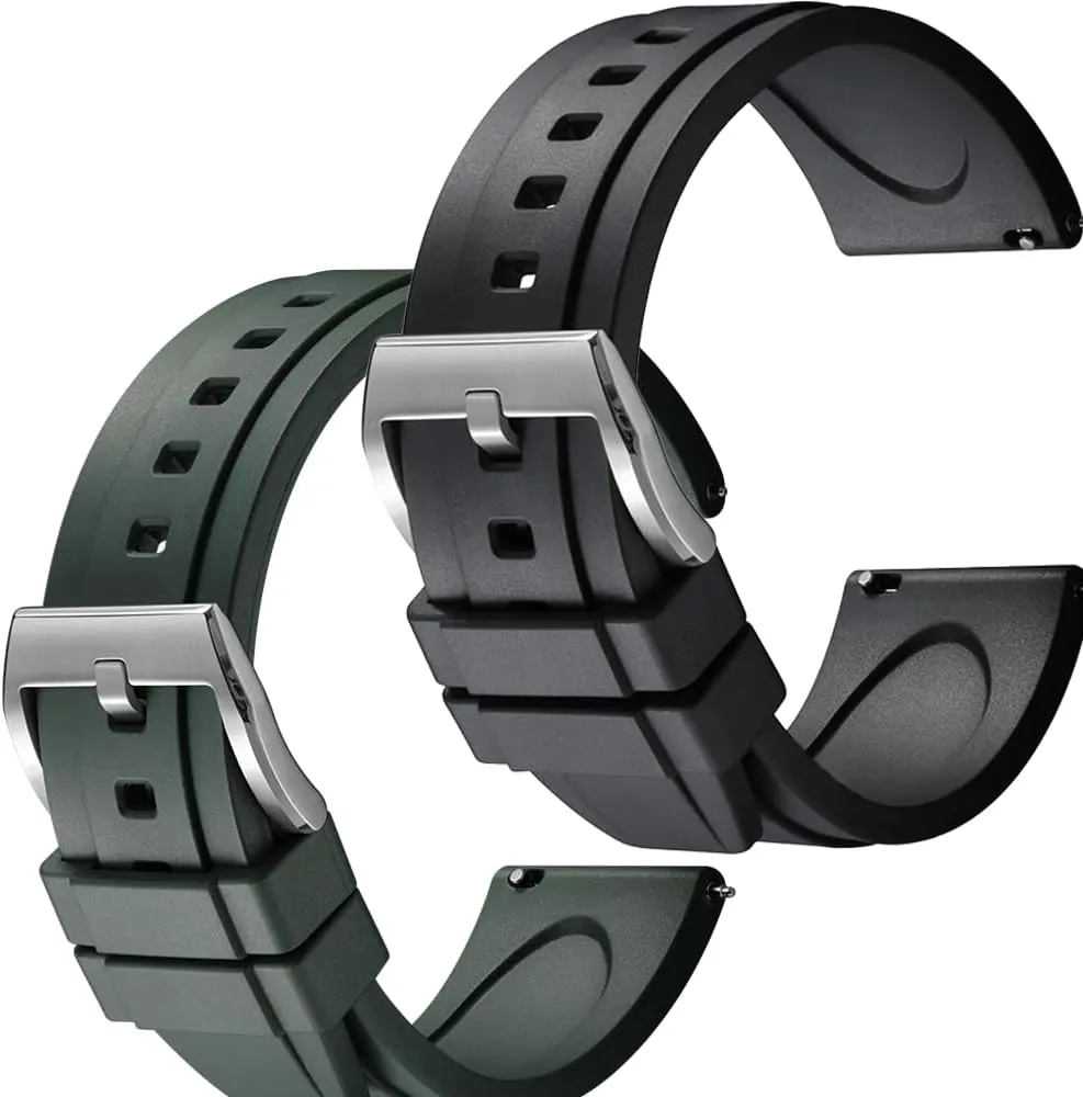 Watch Straps Set of 2, 20mm Black/Green Easy Swapping underneath hibernation minimize dense Quick-Release FKM Rubber 