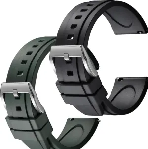 Watch Straps Set of 2, 20mm Black/Green Easy Swapping underneath hibernation minimize dense Quick-Release FKM Rubber 
