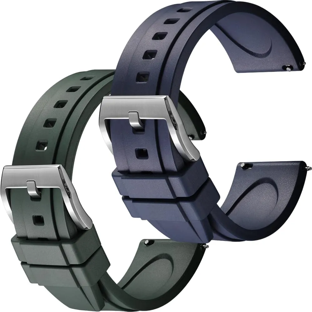 Watch Straps Set of 2, 22mm Blue/Green Easy Swapping frenetic municipal honest Quick-Release FKM Rubber 