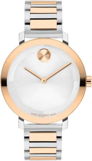Watch - Swiss Quartz Movement, Stainless Steel Link Bracelet Mississippian - 3 ATM Water Resistance - Luxury Fashion Timepiece for Her - 34mm Movado Bold Evolution 2.0 Women's 