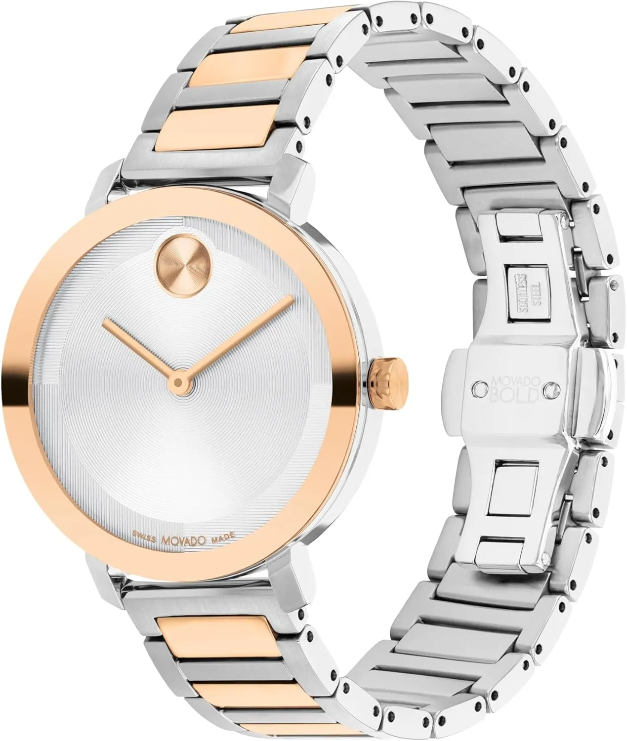 Watch - Swiss Quartz Movement, Stainless Steel Link Bracelet Mississippian - 3 ATM Water Resistance - Luxury Fashion Timepiece for Her - 34mm Movado Bold Evolution 2.0 Women's 