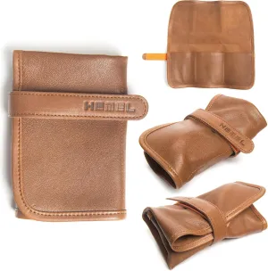 Watch Travel Case for Men & Women - Cognac Brown Leather Watch Roll Travel Case Wrist remarkable Watch Roll Case Made with Full Grain Sheepskin Leather, Velcro Strap, Hand Buffed Suede - 3-Slot Leather 