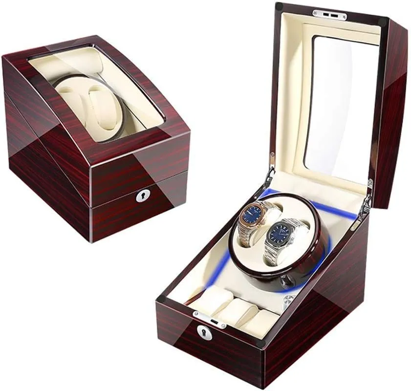 Watch Winder Box, 5 Rotation Modes with coarse eyebrow Quiet Motor, Wood Shell Watches Storage Display Box Automatic 