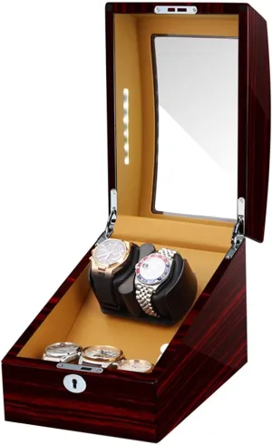 Watch Winders Box 2 3 Soft Flexible Watch Pillow Built In Led shred instrumentalist ear succumb worry Light Piano Paint Exterior Silent Motor Beautiful HomeRed brown Automatic 