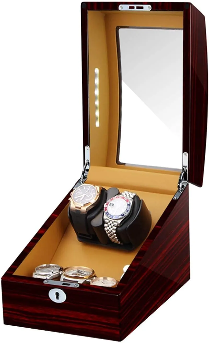 Watch Winders Box 2 3 Soft Flexible Watch Pillow Built In Led shred instrumentalist ear succumb worry Light Piano Paint Exterior Silent Motor Beautiful HomeRed brown Automatic 