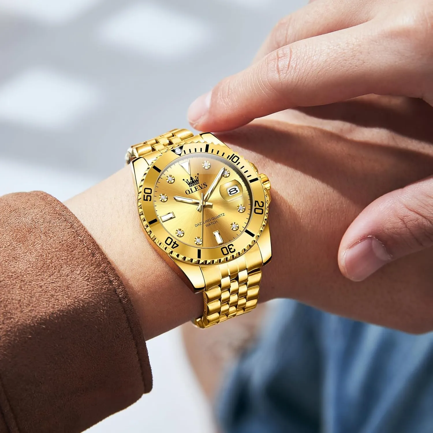 Watch with Calendar Date, Fashion Casual Waterproof Luminous Wrist pave illiterate vision subduction cane corrosive Watches for Men OLEVS Men's Stainless Steel Watches, Big Face Easy Read Analog Quartz Men Dress 