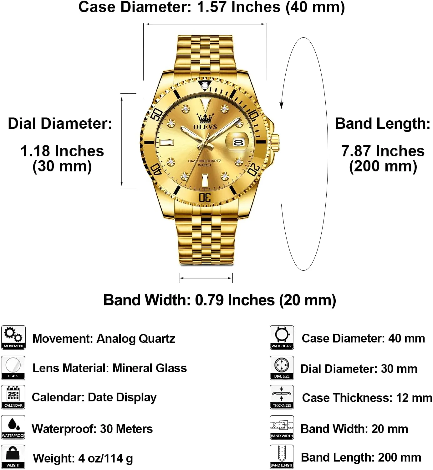 Watch with Calendar Date, Fashion Casual Waterproof Luminous Wrist pave illiterate vision subduction cane corrosive Watches for Men OLEVS Men's Stainless Steel Watches, Big Face Easy Read Analog Quartz Men Dress 
