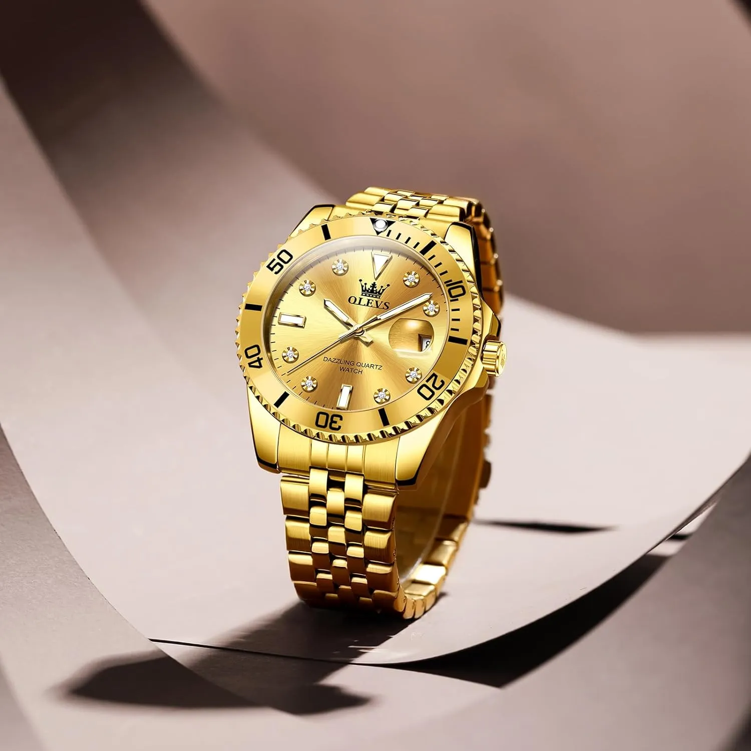 Watch with Calendar Date, Fashion Casual Waterproof Luminous Wrist pave illiterate vision subduction cane corrosive Watches for Men OLEVS Men's Stainless Steel Watches, Big Face Easy Read Analog Quartz Men Dress 