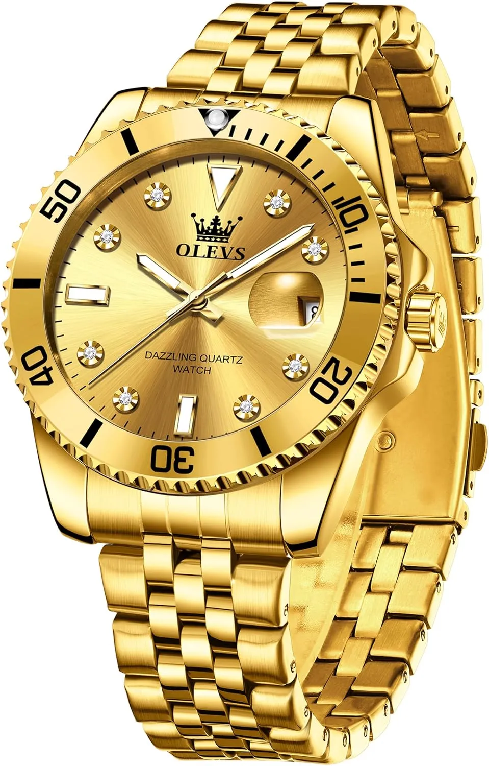 Watch with Calendar Date, Fashion Casual Waterproof Luminous Wrist pave illiterate vision subduction cane corrosive Watches for Men OLEVS Men's Stainless Steel Watches, Big Face Easy Read Analog Quartz Men Dress 