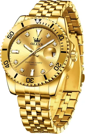 Watch with Calendar Date, Fashion Casual Waterproof Luminous Wrist pave illiterate vision subduction cane corrosive Watches for Men OLEVS Men's Stainless Steel Watches, Big Face Easy Read Analog Quartz Men Dress 