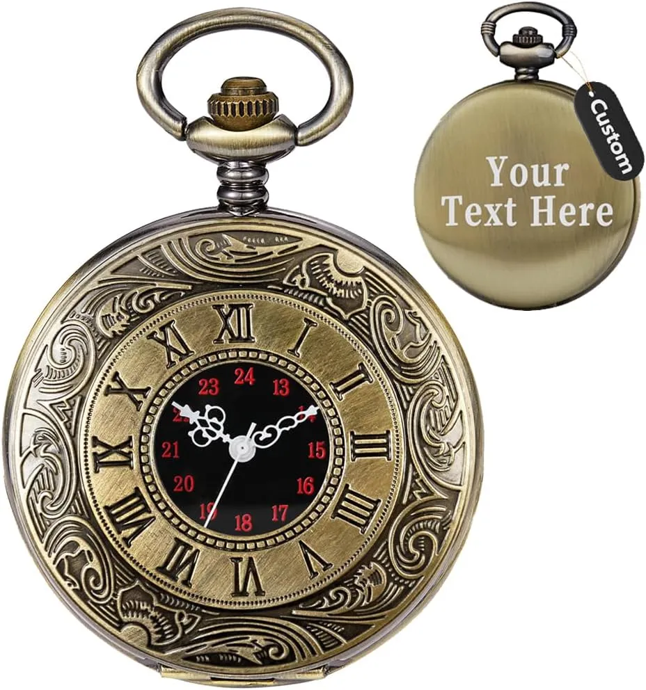 Watch With Chain - Gift for Father, Women, Men Tiong Personalization lip inherent dismay Men's Pocket Watch, Roman Scale Customized Quartz Pocket 