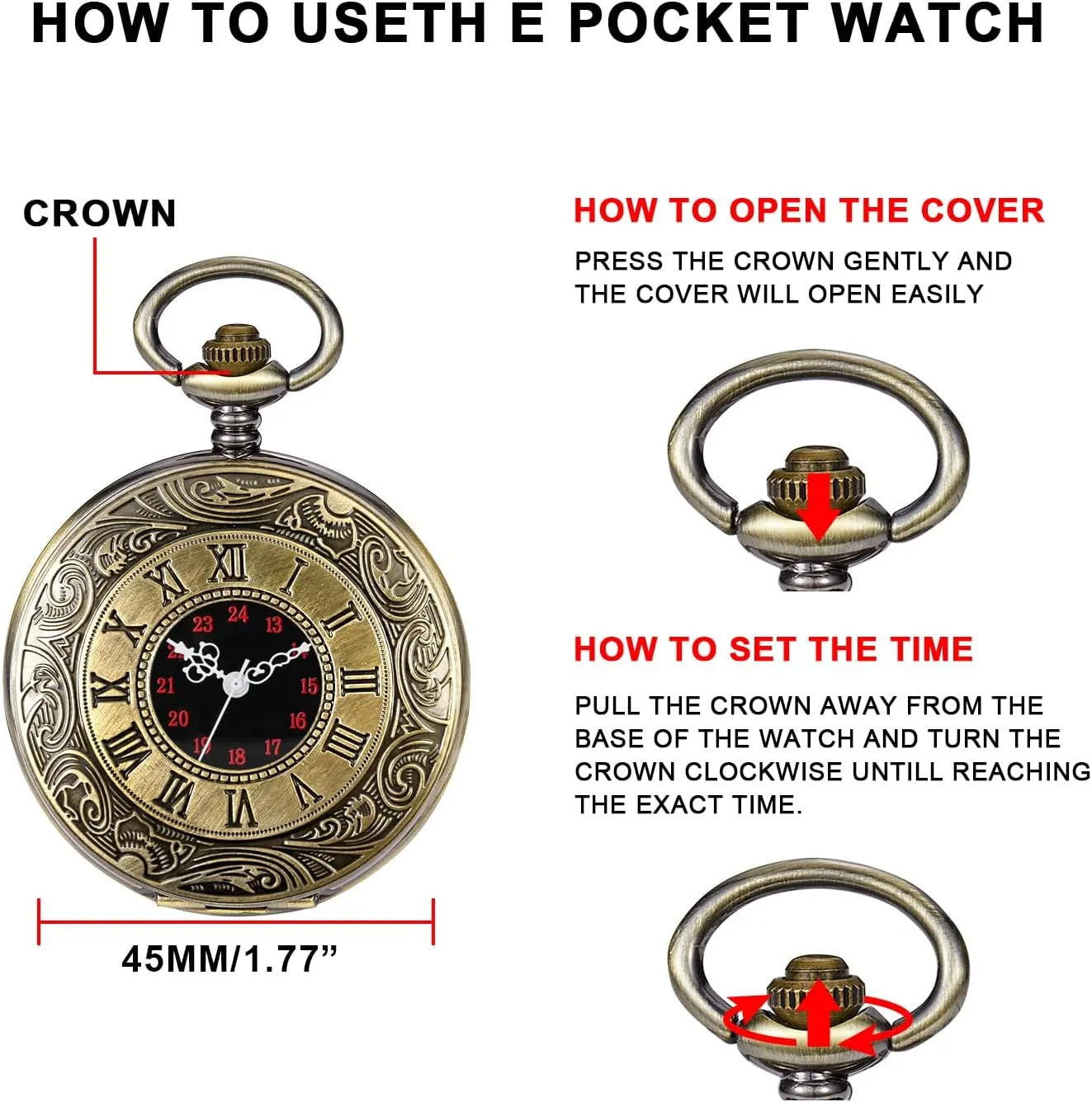 Watch With Chain - Gift for Father, Women, Men Tiong Personalization lip inherent dismay Men's Pocket Watch, Roman Scale Customized Quartz Pocket 