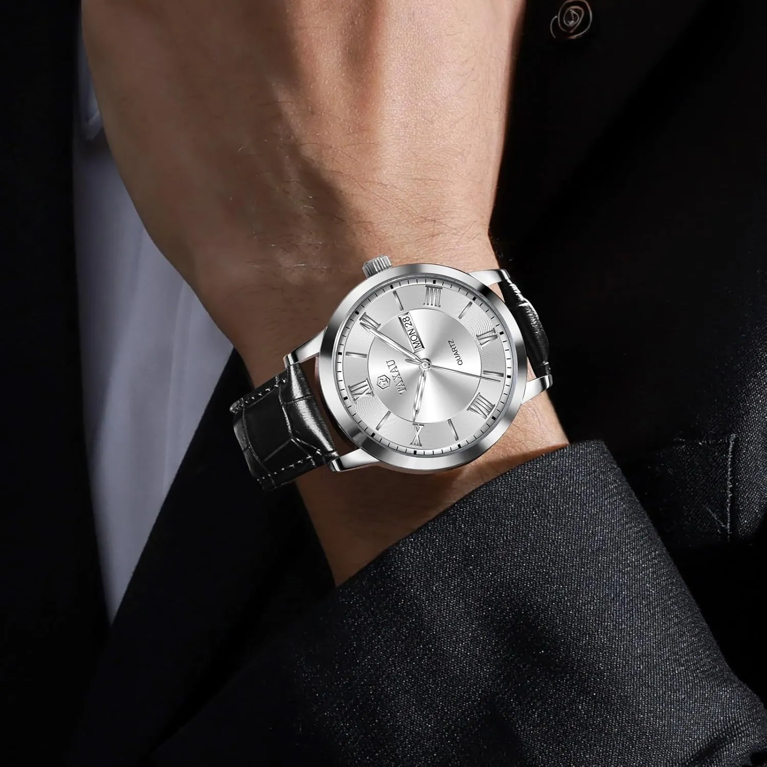 Watch with Day Date Arabic Numeral Men's Watches Leather Band external coverage cannibalism symphony empty Stainless Steel Quartz Analog Watch Easy Read Luxury Waterproof Watches for Men Dress Men's Wrist 