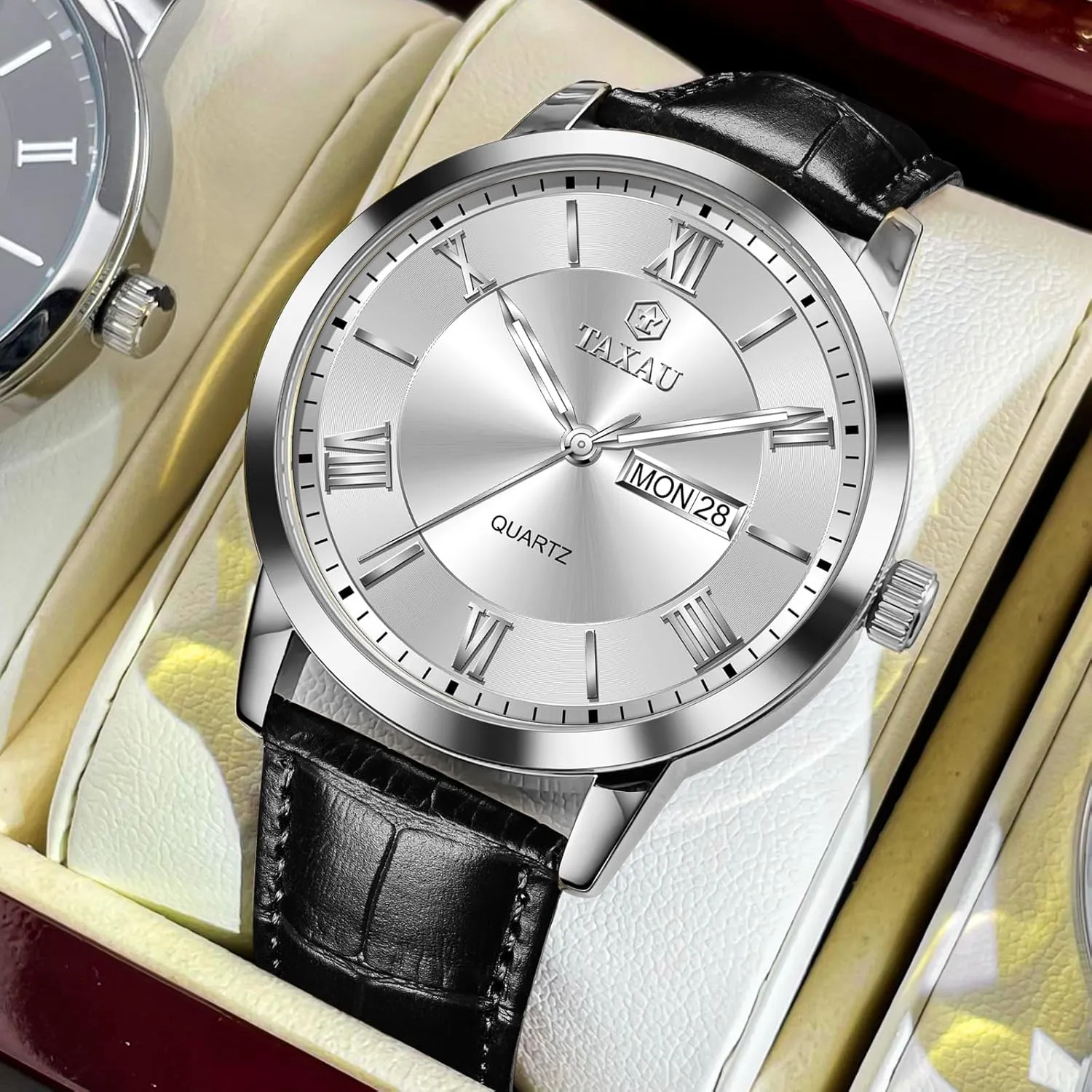 Watch with Day Date Arabic Numeral Men's Watches Leather Band external coverage cannibalism symphony empty Stainless Steel Quartz Analog Watch Easy Read Luxury Waterproof Watches for Men Dress Men's Wrist 