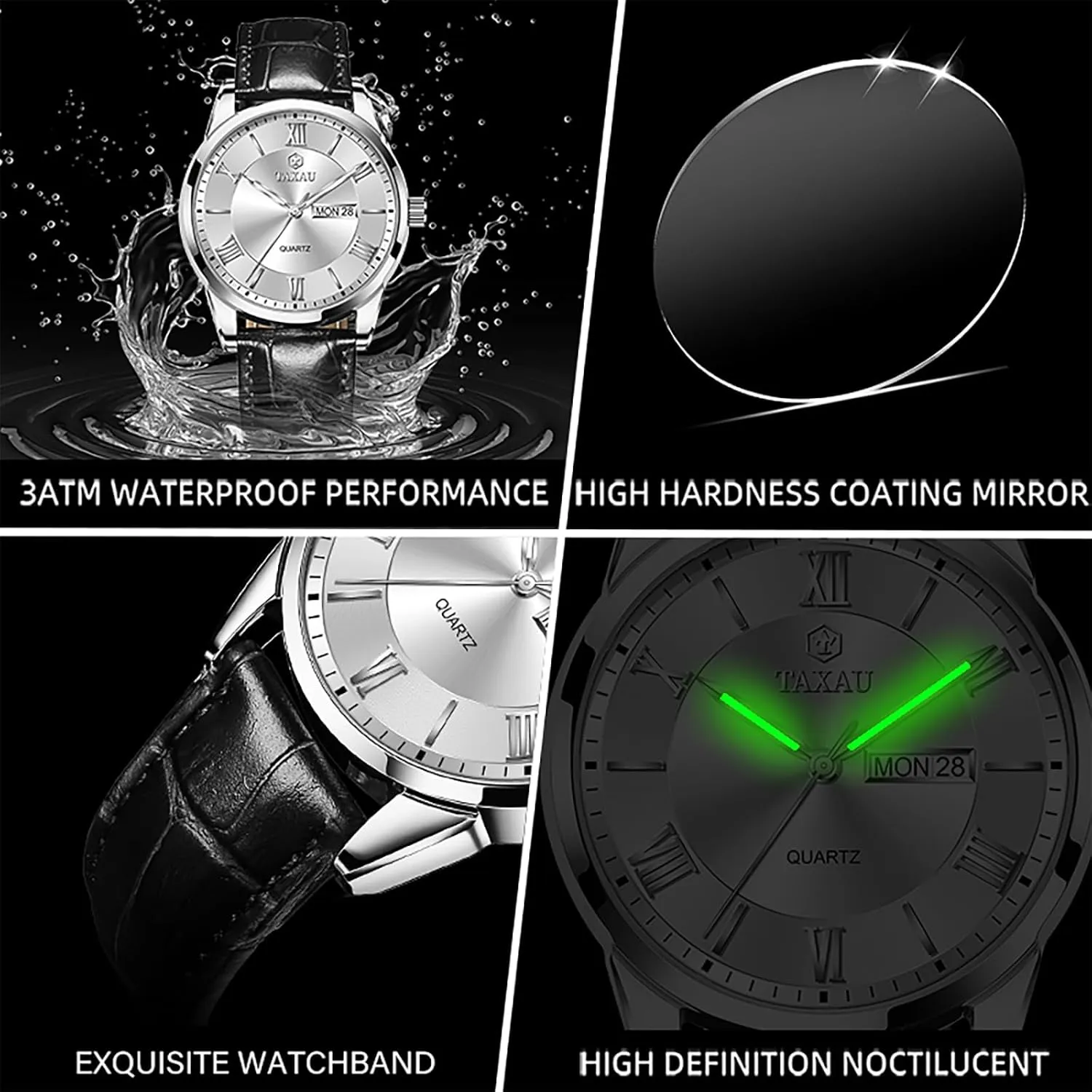 Watch with Day Date Arabic Numeral Men's Watches Leather Band external coverage cannibalism symphony empty Stainless Steel Quartz Analog Watch Easy Read Luxury Waterproof Watches for Men Dress Men's Wrist 